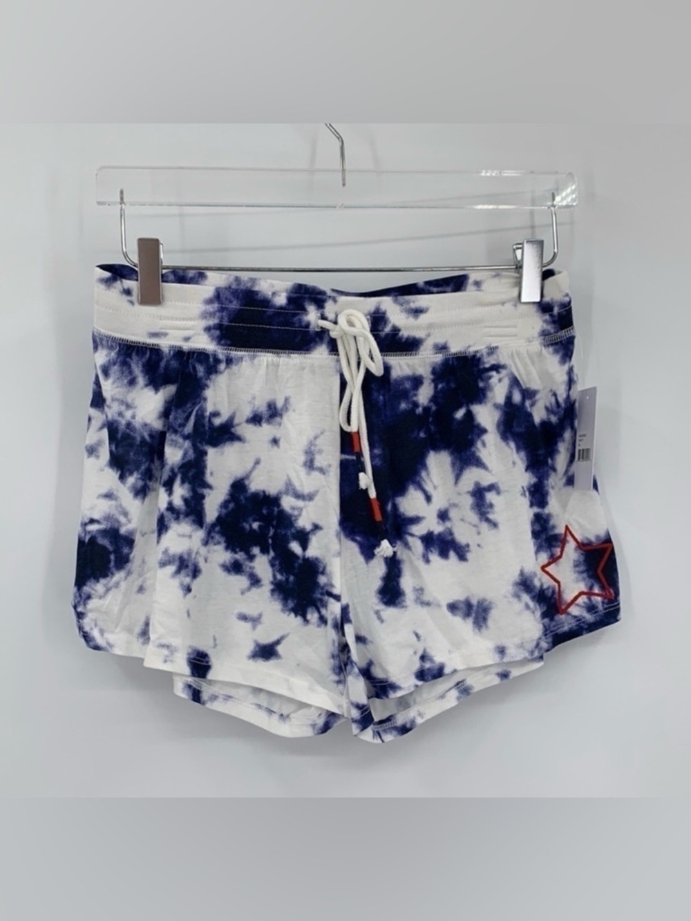 PJ Salvage tie dye shorts lounge knit stretch navy blue white elastic new Medium